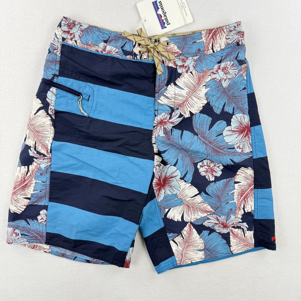 New PATAGONIA Wavefarer Board Shorts Size 30 Mens‎ 10" Striped Floral UPF 50 NWT